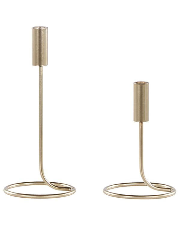 Set med 2 Ljusstakar Guld Järn Rund Form Modern Minimalistisk Ljusstakar Dekoration