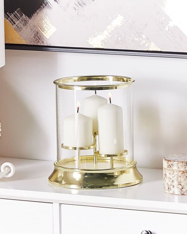 Ljusstake Guld Metall Glasskärm 24 cm Glamour Accent Dekoration Bordsuppsats