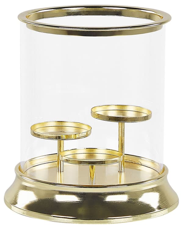 Ljusstake Guld Metall Glasskärm 24 cm Glamour Accent Dekoration Bordsuppsats