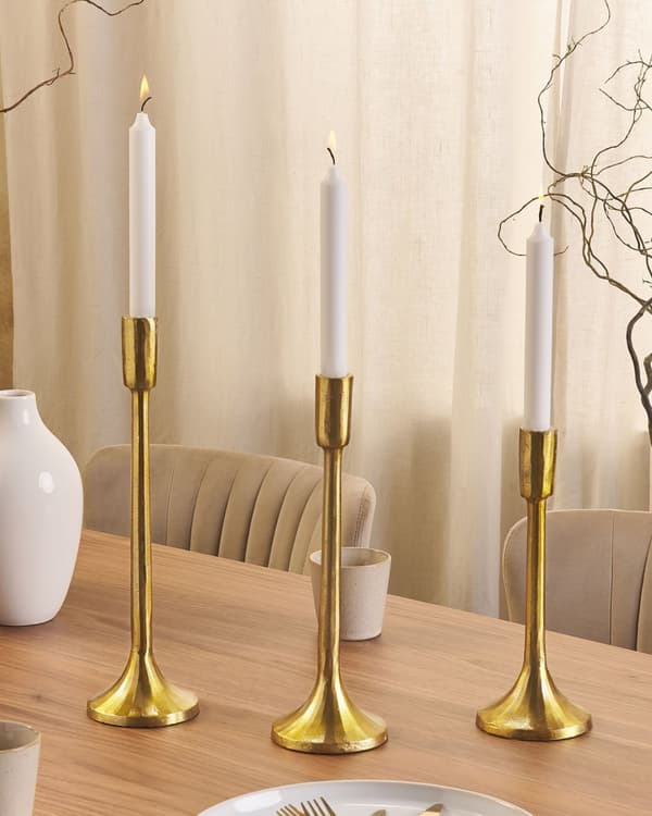 Set med 3 ljusstakar Guld Metall Glamour Handgjorda Matsal Sovrum