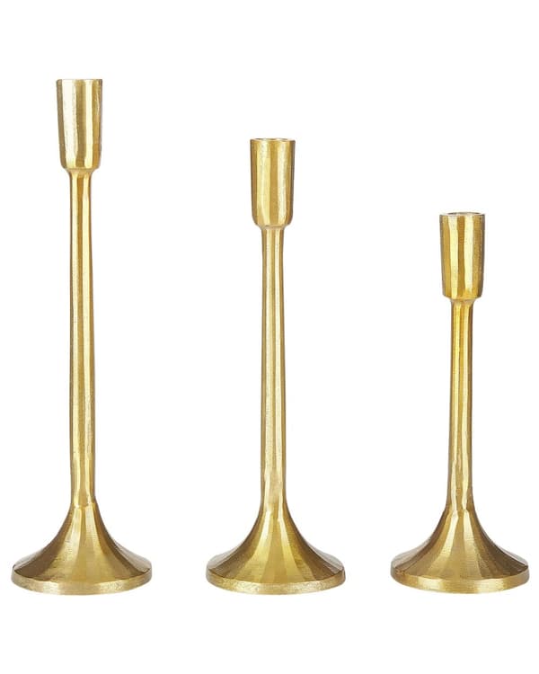 Set med 3 ljusstakar Guld Metall Glamour Handgjorda Matsal Sovrum