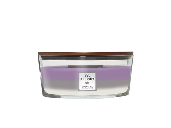 WoodWick Amethyst Sky Trilogy, Ellipse, Rav, Jasmine, Lavender, Lær, Sandaltre, Semsket skinn, Vanilje, Ylang-ylang, 1 stykker