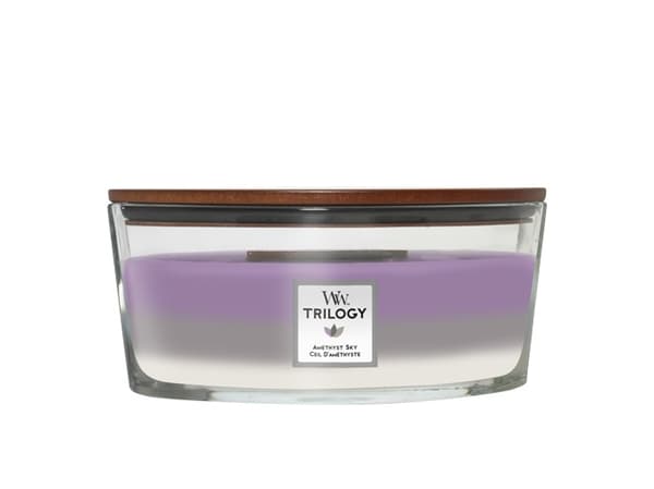 WoodWick Amethyst Sky Trilogy, Ellipse, Rav, Jasmine, Lavender, Lær, Sandaltre, Semsket skinn, Vanilje, Ylang-ylang, 1 stykker