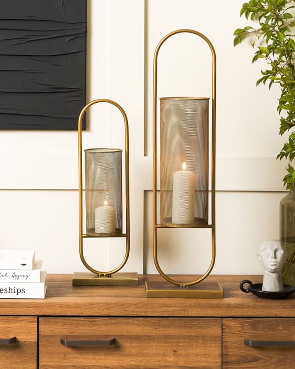 Ljusstake Guld Metall 53 cm Glamour Accentstycke Dekoration Vardagsrum Sovrum Dekór