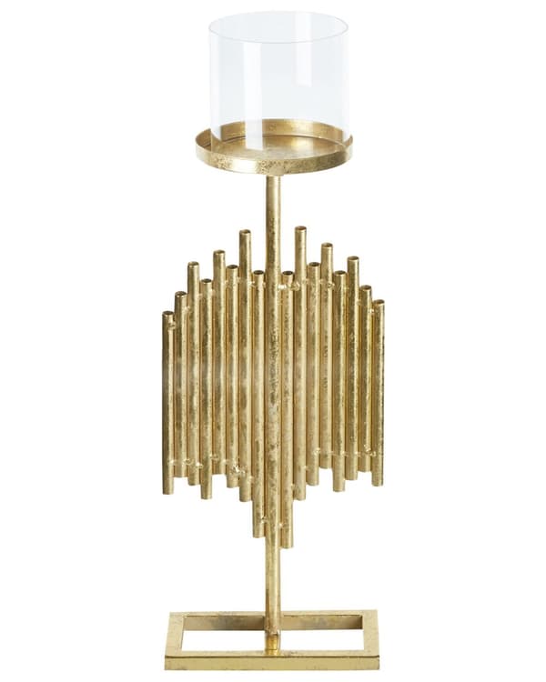 Lysestage Guld Metal og Glas 53 cm Dekorativ Stage med Beholder til Bloklys Chic Antik Glamour Dekoration Soveværelse Stue Inspiration