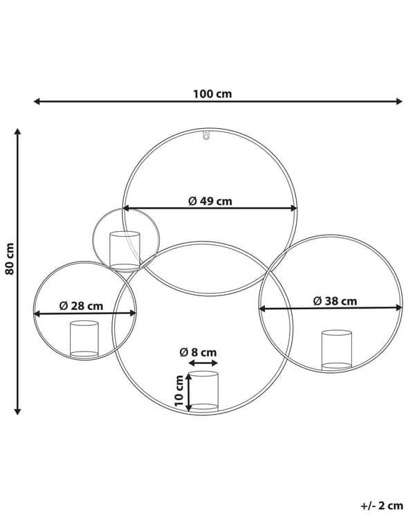 Lysestage til Væg i Guld Mat Jern og Glas 80 x 100 cm Væghængt 4 Lys i Rund Cirkel Glam Designer Dekoration Soveværelse Stue Indretning