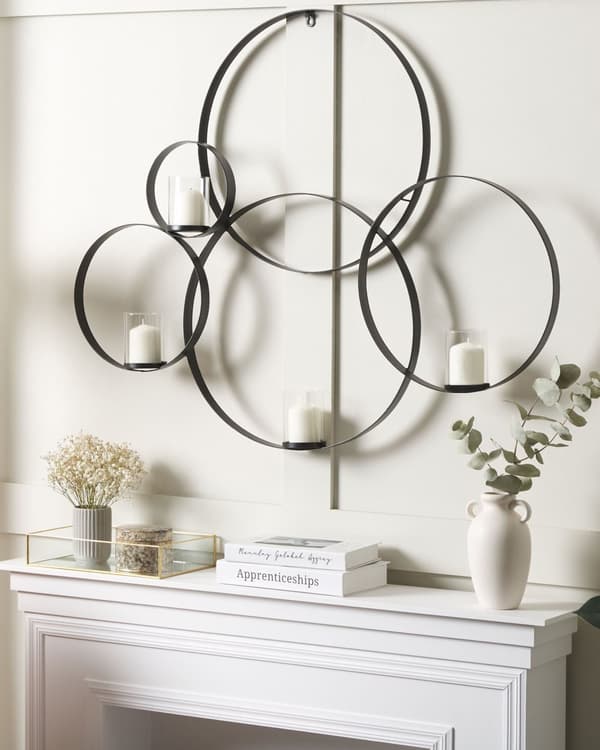 Lysestage til Væg i Guld Mat Jern og Glas 80 x 100 cm Væghængt 4 Lys i Rund Cirkel Glam Designer Dekoration Soveværelse Stue Indretning