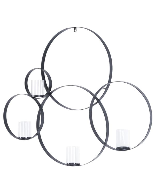 Lysestage til Væg i Guld Mat Jern og Glas 80 x 100 cm Væghængt 4 Lys i Rund Cirkel Glam Designer Dekoration Soveværelse Stue Indretning