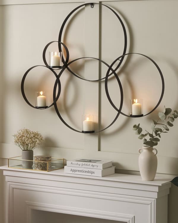 Lysestage til Væg i Guld Mat Jern og Glas 80 x 100 cm Væghængt 4 Lys i Rund Cirkel Glam Designer Dekoration Soveværelse Stue Indretning