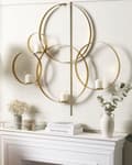 Miniatyrbillede 4 af 6: Lysestage til Væg i Guld Blank Jern og Glas 80 x 100 cm Væghængt 4 Lys i Rund Cirkel Glam Designer Dekoration Soveværelse Stue Indretning