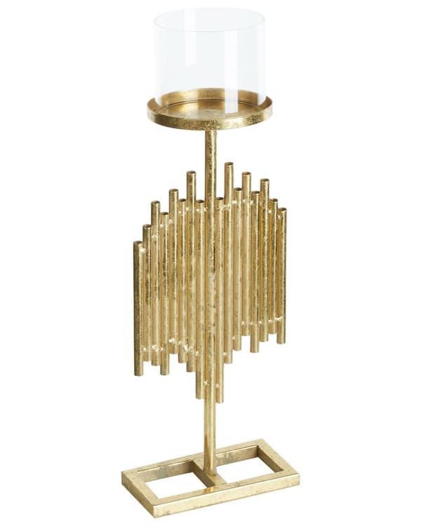 Kynttilänjalka kultainen metallia ja lasia 53 cm koriste-esine moderni tyyli