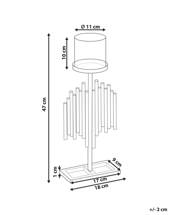 Kynttilänjalka kultainen metallia ja lasia 47 cm koriste-esine moderni tyyli