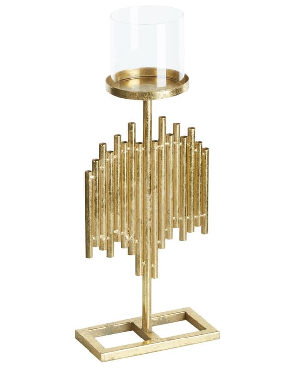 Kynttilänjalka kultainen metallia ja lasia 47 cm koriste-esine moderni tyyli