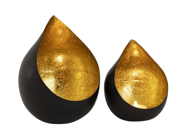 Ljushållare Set 2-delad Tealight Holder Romy droppform svart