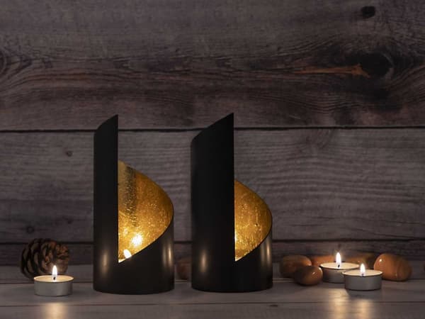 Ljushållare Set 2st. Cylindrical Black Matt Gilded Inside