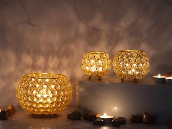 Ljusstake 3St. tealight Holder Crystal Candlestick Gold eller Silver