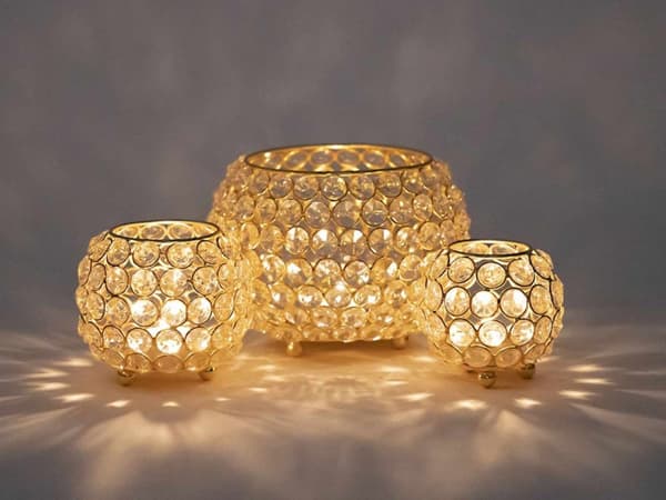 Ljusstake 3St. tealight Holder Crystal Candlestick Gold eller Silver