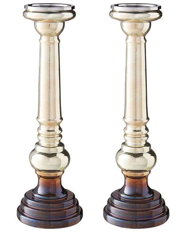 Set med 2 ljusstakar Guld Glas 40 cm Iriserande effekt Ljusstakar Classic
