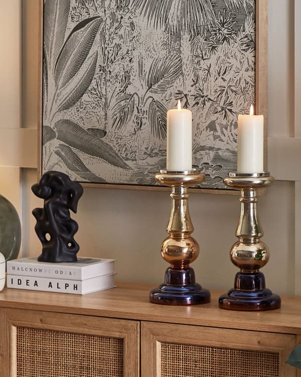 Set med 2 ljusstakar Guld Glas Iriserande effekt Klassisk design