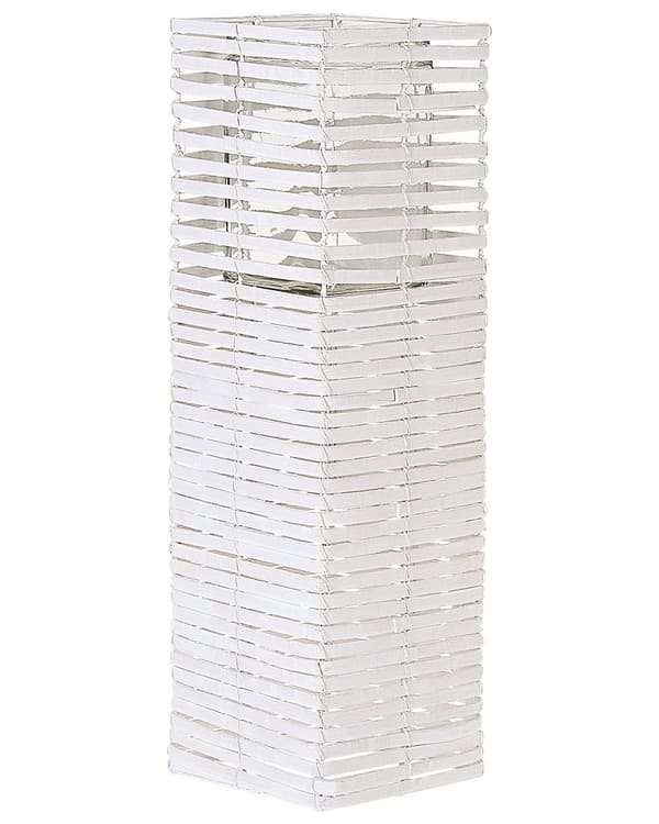 Sett med 3 lysestaker Hvit lysestake i poppeltre Glassholder Ulike størrelser Høy firkantet Boho-design