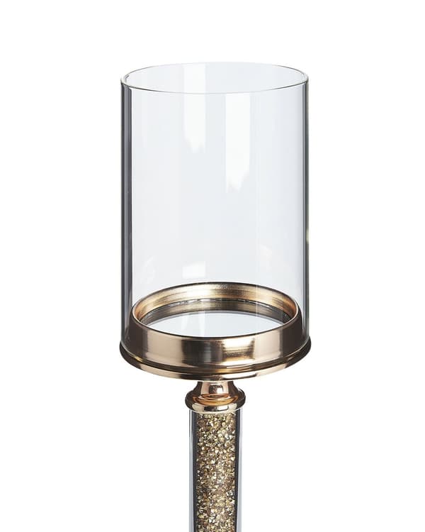 Lysestake Gull Metallsøyle 41 cm Glamourstil Dekorasjon Bord Elegant Glass