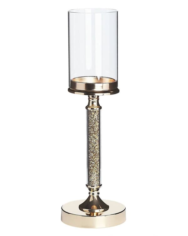 Lysestake Gull Metallsøyle 41 cm Glamourstil Dekorasjon Bord Elegant Glass