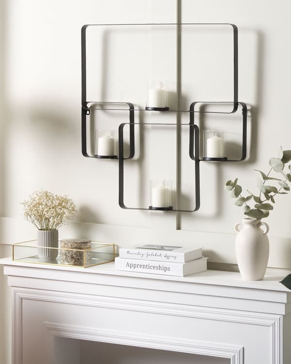 Vegg Lysestake Svart 65 cm Metall Glass Moderne Dekorasjon