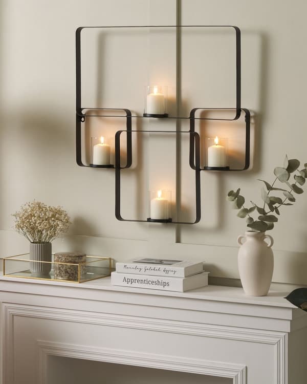 Vegg Lysestake Svart 65 cm Metall Glass Moderne Dekorasjon