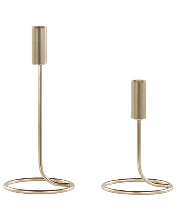 Sett med 2 Lysholdere Gulljern Rundt Form Moderne Minimalistisk Lysestaker Dekorasjon
