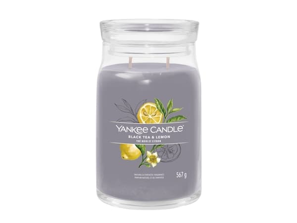 Yankee Candle Signature, Cylinder, Grå, Black tea (leaf), Citron, 90 h, 1 styck