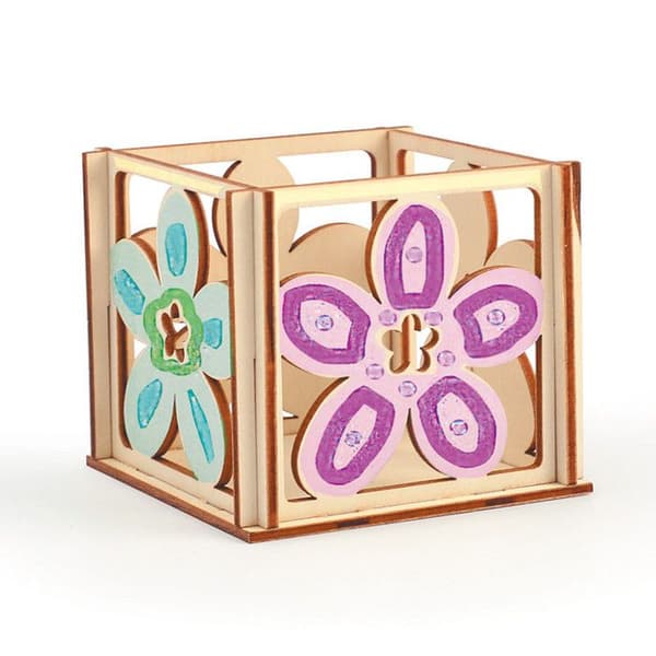 Ljusstake i trä att dekorera - Blommor - 10 x 10 x 6 cm