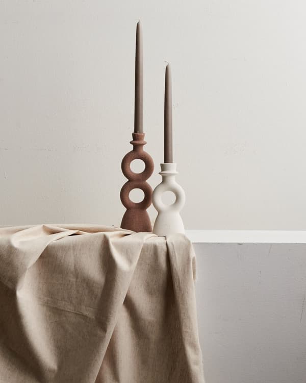Lysestager Beige Porcelæn 23 cm Curvy Form Minimalistisk Boho Lysestager Dekoration