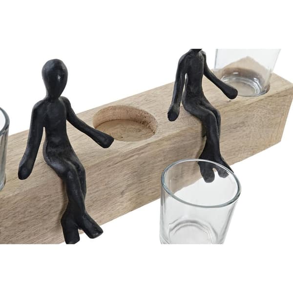 Ljusstakar DKD Home Decor 43 x 9 x 14 cm Glas Naturell Svart Brun Transparent Aluminium Mangoträ
