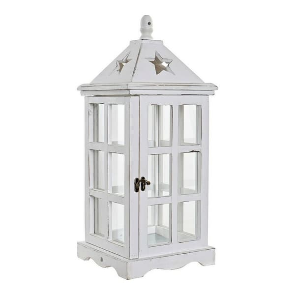 Lanterna DKD Home Decor Hvid Krystal Fyrretræ (21 x 21 x 51 cm)