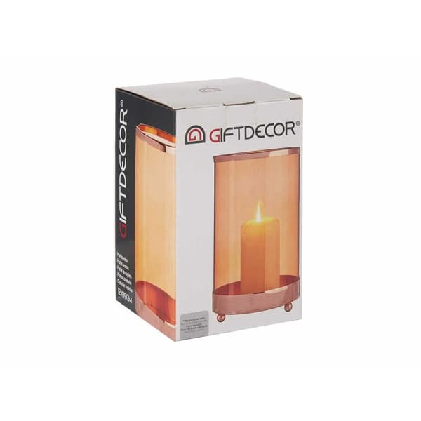 Lyseholder Kobber Rav Cylinder 12,2 x 19,5 x 12,2 cm Metal Glas