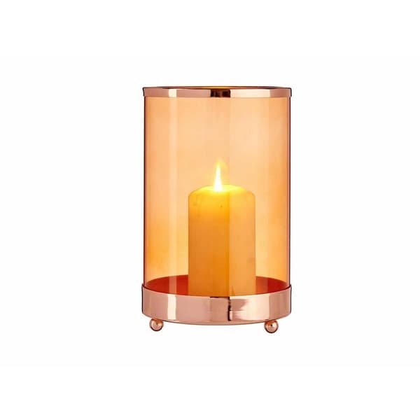 Lyseholder Kobber Rav Cylinder 12,2 x 19,5 x 12,2 cm Metal Glas