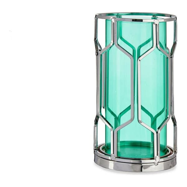 Lyseholder Sølvfarvet Blå Metal Glas (11,5 x 19,5 x 11,5 cm)