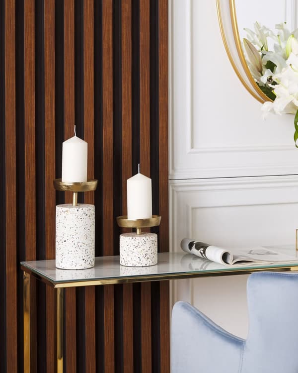 Kynttilänjalka kulta 2 kpl alumiini marmori terrazzo kuvio käsintehty moderni glamour