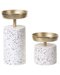 Pikkukuva 1 / 8: Kynttilänjalka kulta 2 kpl alumiini marmori terrazzo kuvio käsintehty moderni glamour