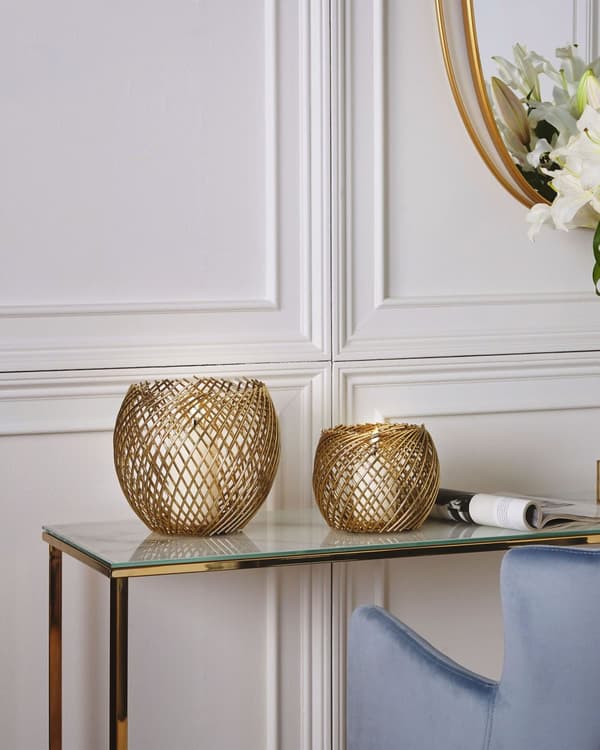 Set med 2 Ljusstakar Guld Metall Glamour Elegant Korgform Mittpunkt Dekoration