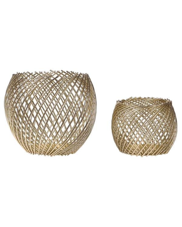 Set med 2 Ljusstakar Guld Metall Glamour Elegant Korgform Mittpunkt Dekoration