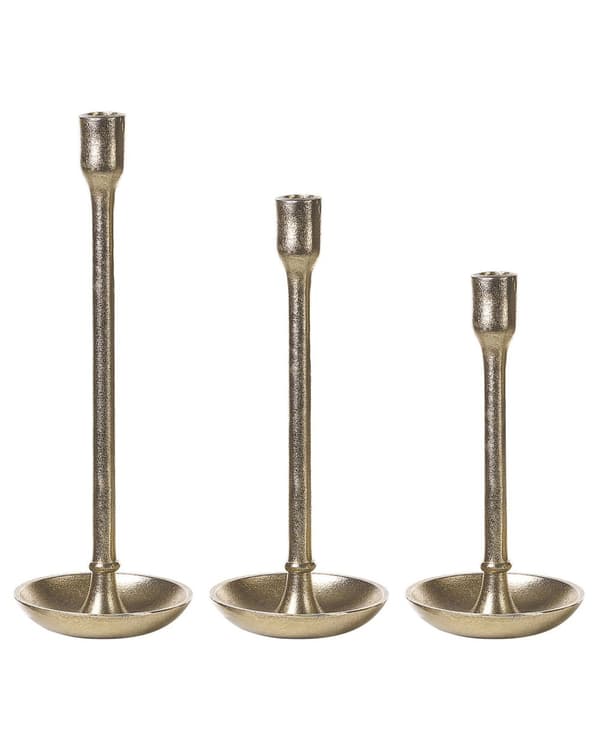 Set med 3 Ljusstakar Guld Aluminium Glamorös Elegant Mittpunkt Dekoration