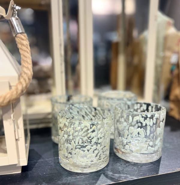 Ljushållare Beige Mönstrad Glas 8x8 cm