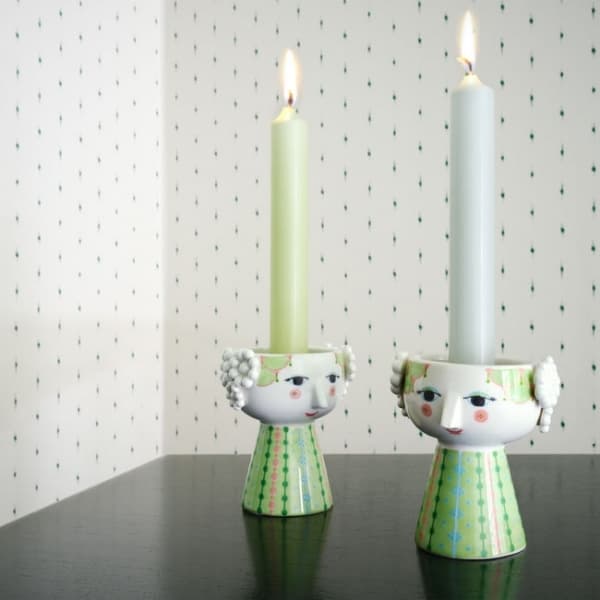 Eva Candlestick Green, H 9,5cm - Bjørn Wiinblad