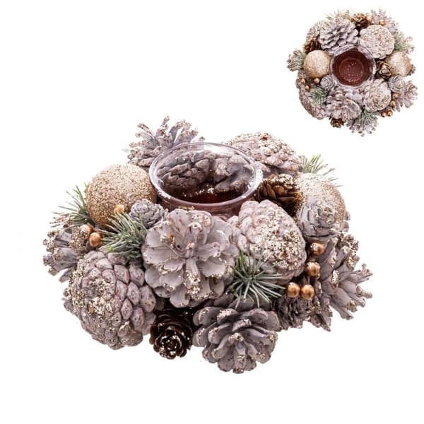 Julelysholder Hvit Gyllen Plast Foam 19 x 19 x 9 cm