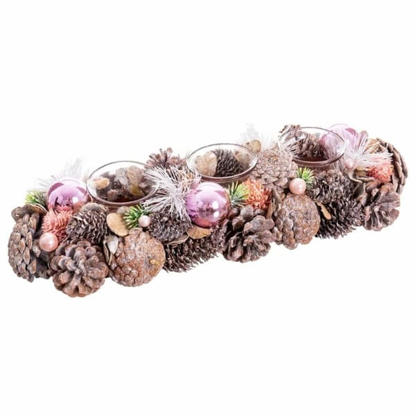 Julelysholder Hvit Rosa Plast Foam 38 x 15 x 8,5 cm