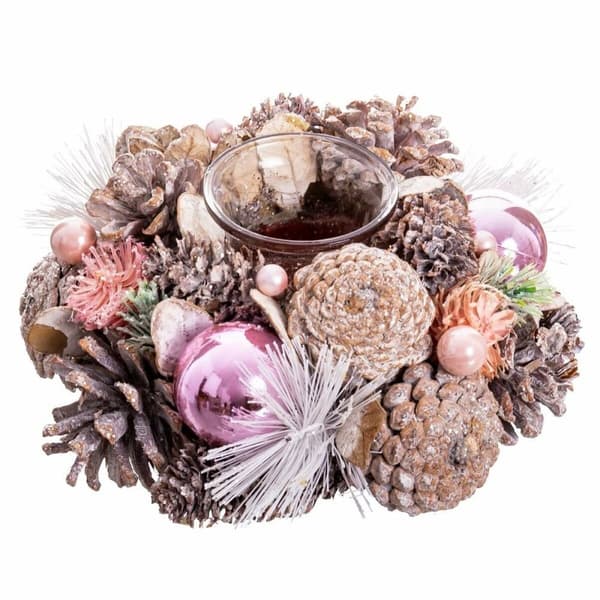 Julelysholder Hvit Rosa Plast Foam 19 x 19 x 9 cm