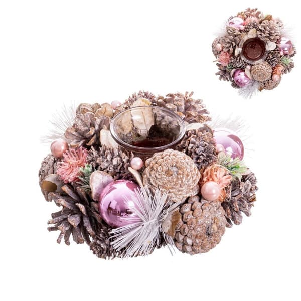 Julelysholder Hvit Rosa Plast Foam 19 x 19 x 9 cm