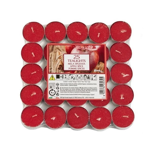 Aladino Apple and Cinnamon Tea Lights (Pack of 25) Red One Size