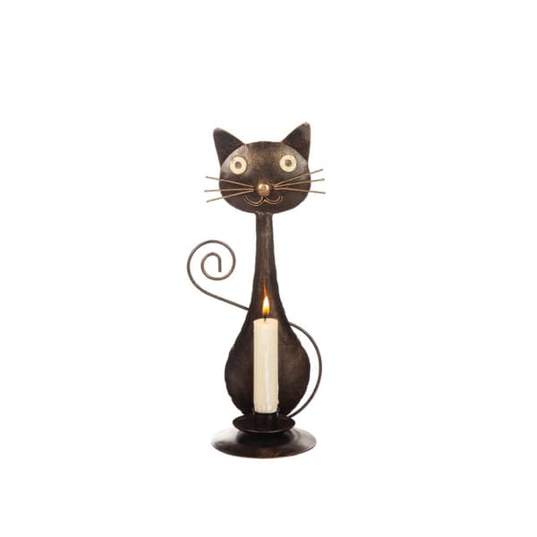 Katt med ljusstake hamrad plåt 30cm